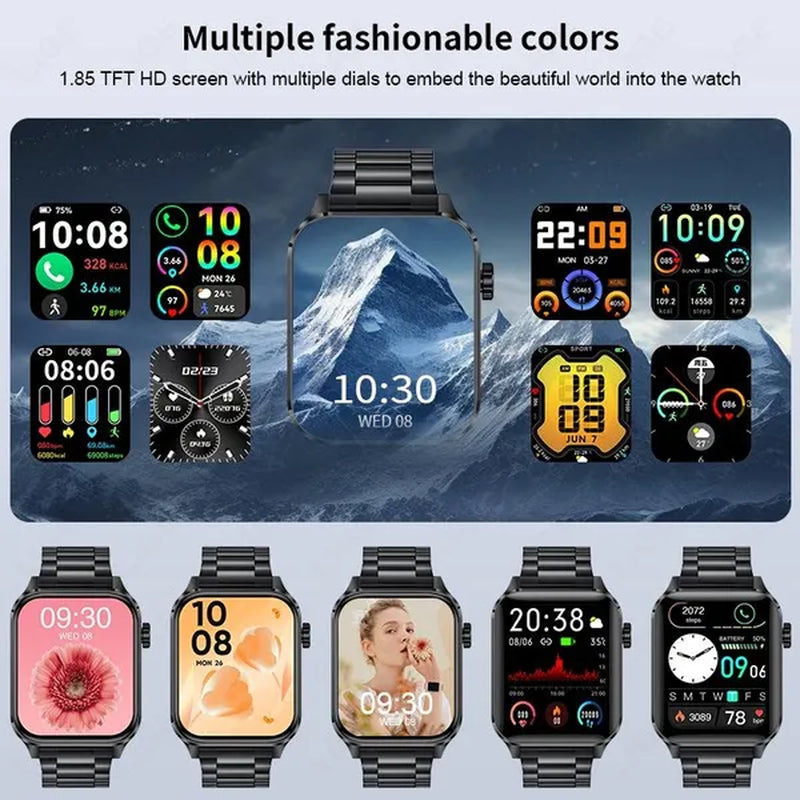 2024 New Smart Watch with Exercise Recording/Voice Assistant/Timer/ Stopwatch for Men Women, 1.85'' Smartwatch with Wireless Call (Answer/Make/Reject Calls) with Multi-Sports Mode, for Iphone/Android Phone.