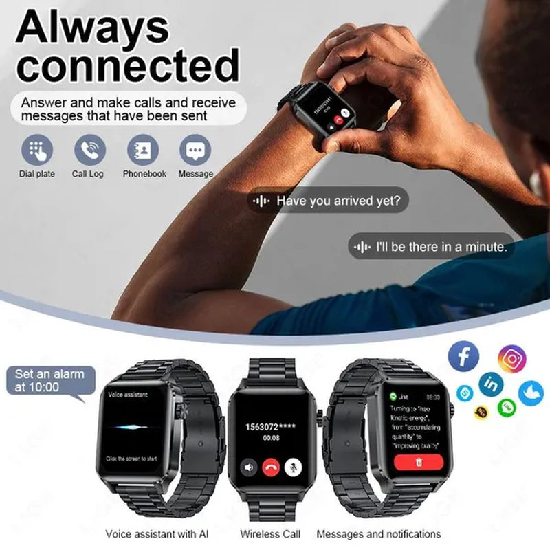 2024 New Smart Watch with Exercise Recording/Voice Assistant/Timer/ Stopwatch for Men Women, 1.85'' Smartwatch with Wireless Call (Answer/Make/Reject Calls) with Multi-Sports Mode, for Iphone/Android Phone.