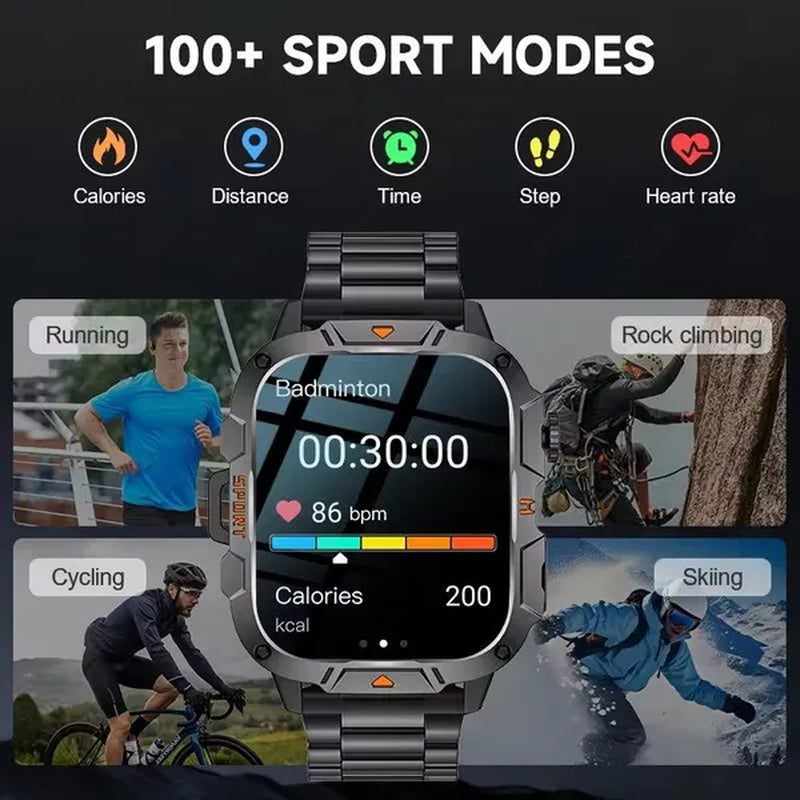 LIGE New 1.96" HD Screen Smart Watch Men with LED UV Flashlight 420Mah Large Battery Men’S Watches Health Monitor Men Smartwatch