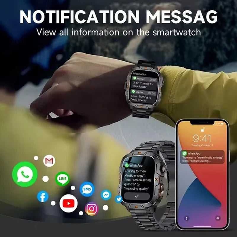 LIGE New 1.96" HD Screen Smart Watch Men with LED UV Flashlight 420Mah Large Battery Men’S Watches Health Monitor Men Smartwatch