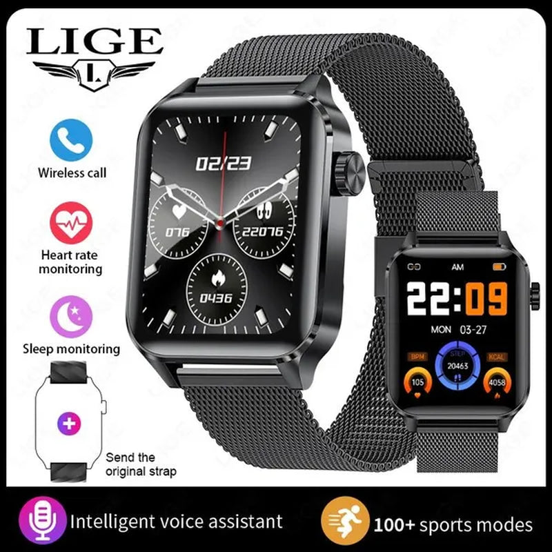 2024 New Smart Watch with Exercise Recording/Voice Assistant/Timer/ Stopwatch for Men Women, 1.85'' Smartwatch with Wireless Call (Answer/Make/Reject Calls) with Multi-Sports Mode, for Iphone/Android Phone.