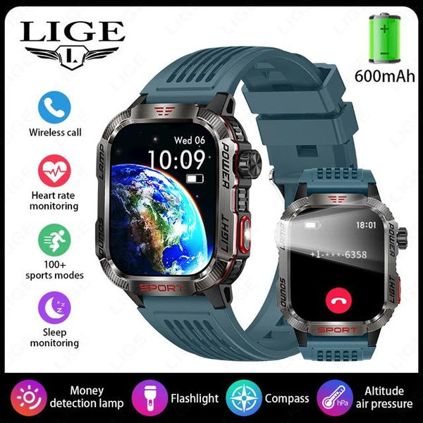 LIGE Bluetooth Call Smartwatch 2.01 Inch Screen 600 Mah Battery Compass Military Outdoor Waterproof Smartwatch for Huawei Xiaomi