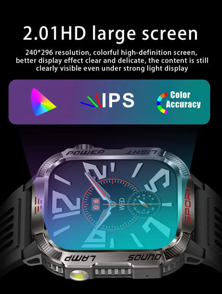 LIGE Bluetooth Call Smartwatch 2.01 Inch Screen 600 Mah Battery Compass Military Outdoor Waterproof Smartwatch for Huawei Xiaomi