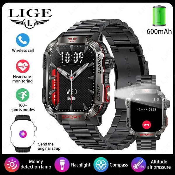 LIGE Bluetooth Call Smartwatch 2.01 Inch Screen 600 Mah Battery Compass Military Outdoor Waterproof Smartwatch for Huawei Xiaomi