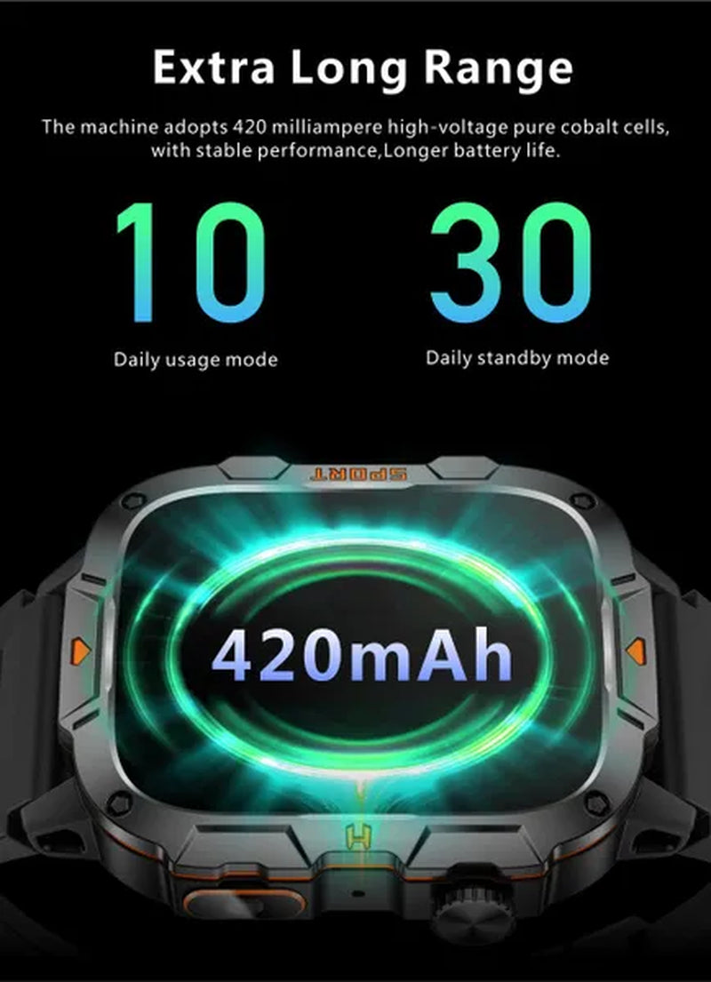LIGE New 1.96" HD Screen Smart Watch Men with LED UV Flashlight 420Mah Large Battery Men’S Watches Health Monitor Men Smartwatch