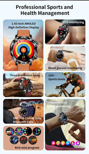 2025 New Health Managed Smart Watch Health Measure Fat Uric Acid Call ECG+PPG Health Smartwatch IOS
