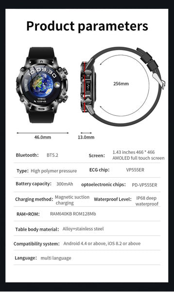 2025 New Health Managed Smart Watch Health Measure Fat Uric Acid Call ECG+PPG Health Smartwatch IOS