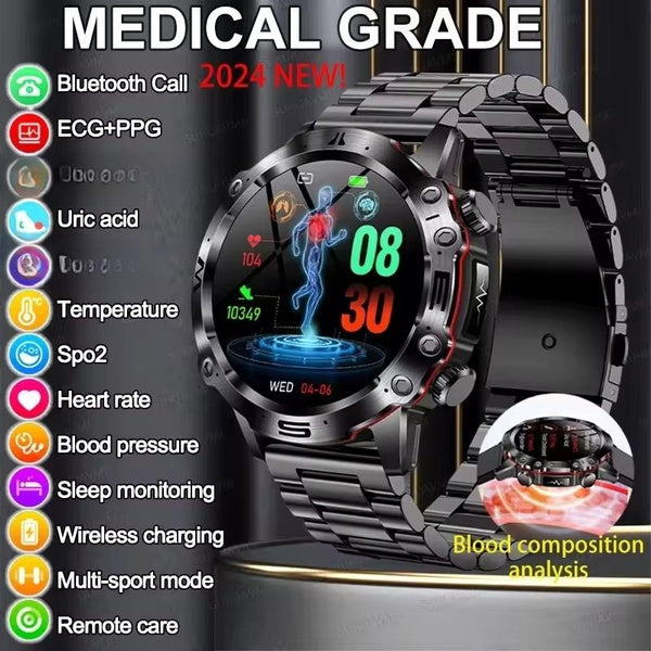 2025 New Health Managed Smart Watch Health Measure Fat Uric Acid Call ECG+PPG Health Smartwatch IOS