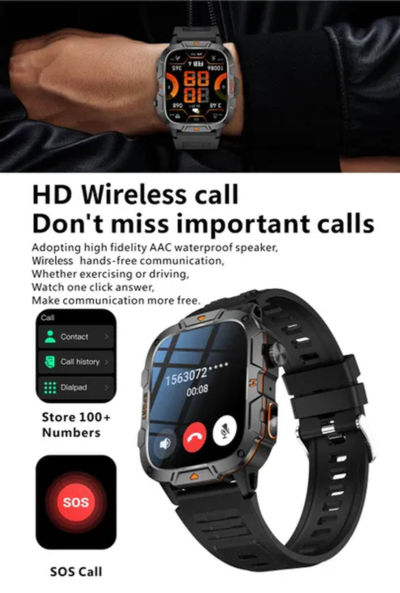 LIGE New 1.96" HD Screen Smart Watch Men with LED UV Flashlight 420Mah Large Battery Men’S Watches Health Monitor Men Smartwatch
