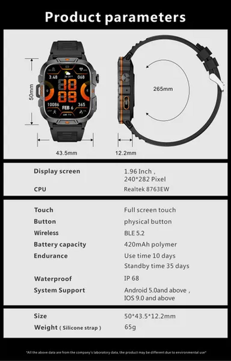 LIGE New 1.96" HD Screen Smart Watch Men with LED UV Flashlight 420Mah Large Battery Men’S Watches Health Monitor Men Smartwatch