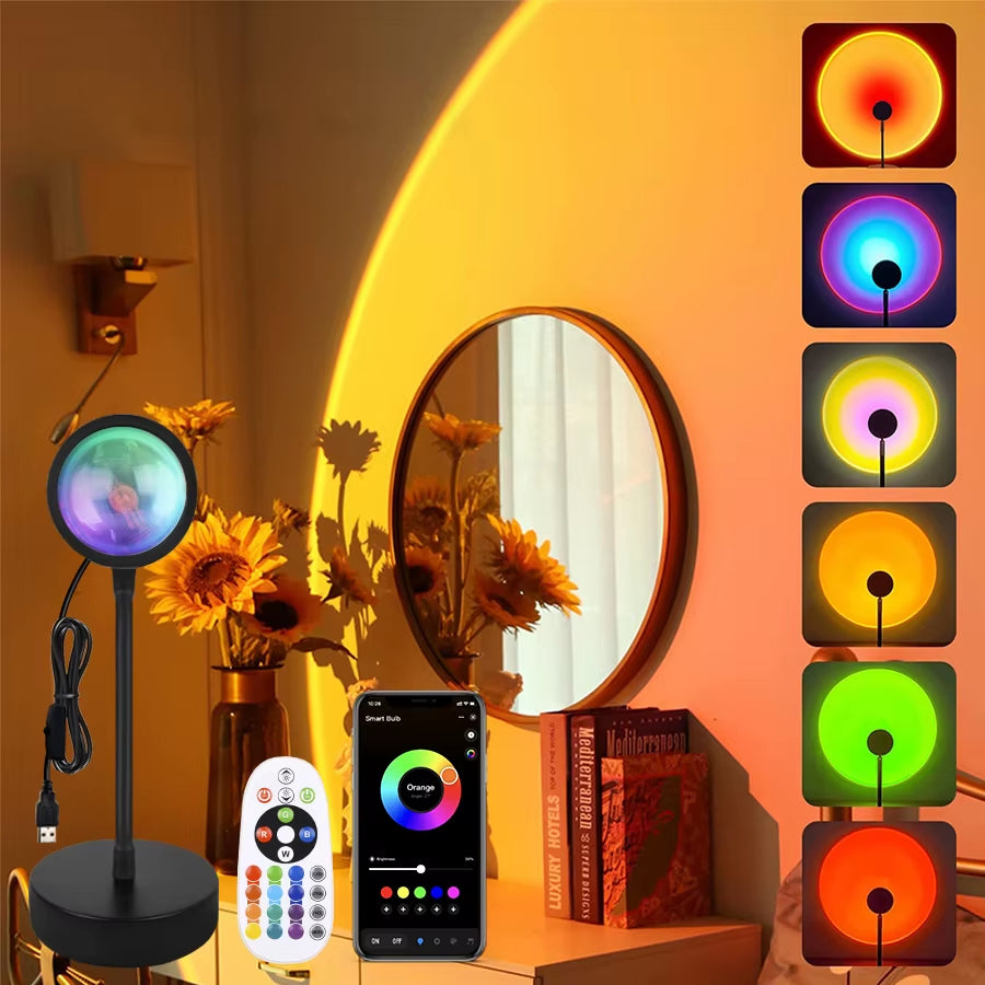USB LED Projector Night Lights RGB Sunset Atmosphere Night Lamp with Remote for Bedroom Broadcast Photography Background Decor