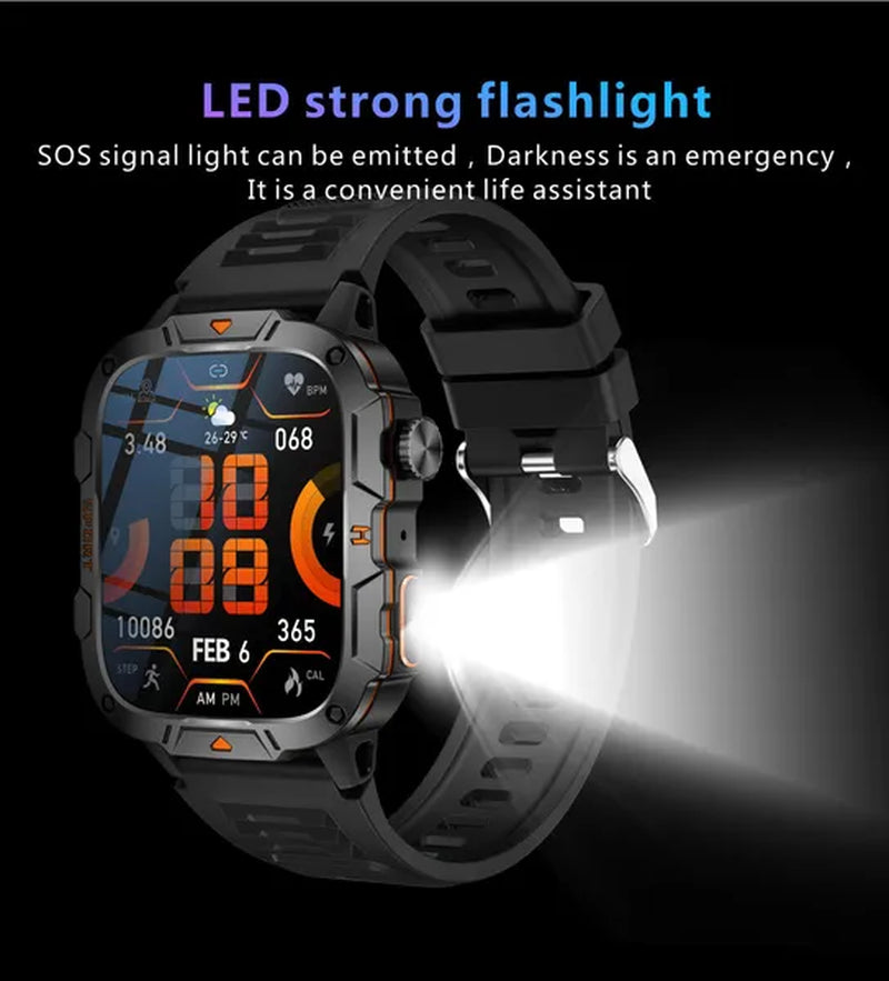 LIGE New 1.96" HD Screen Smart Watch Men with LED UV Flashlight 420Mah Large Battery Men’S Watches Health Monitor Men Smartwatch