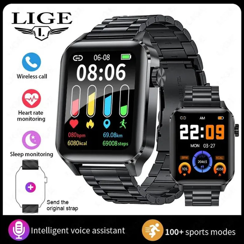 2024 New Smart Watch with Exercise Recording/Voice Assistant/Timer/ Stopwatch for Men Women, 1.85'' Smartwatch with Wireless Call (Answer/Make/Reject Calls) with Multi-Sports Mode, for Iphone/Android Phone.