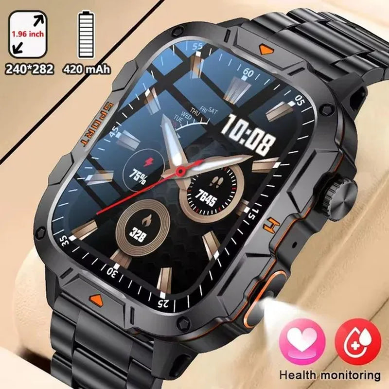LIGE New 1.96" HD Screen Smart Watch Men with LED UV Flashlight 420Mah Large Battery Men’S Watches Health Monitor Men Smartwatch