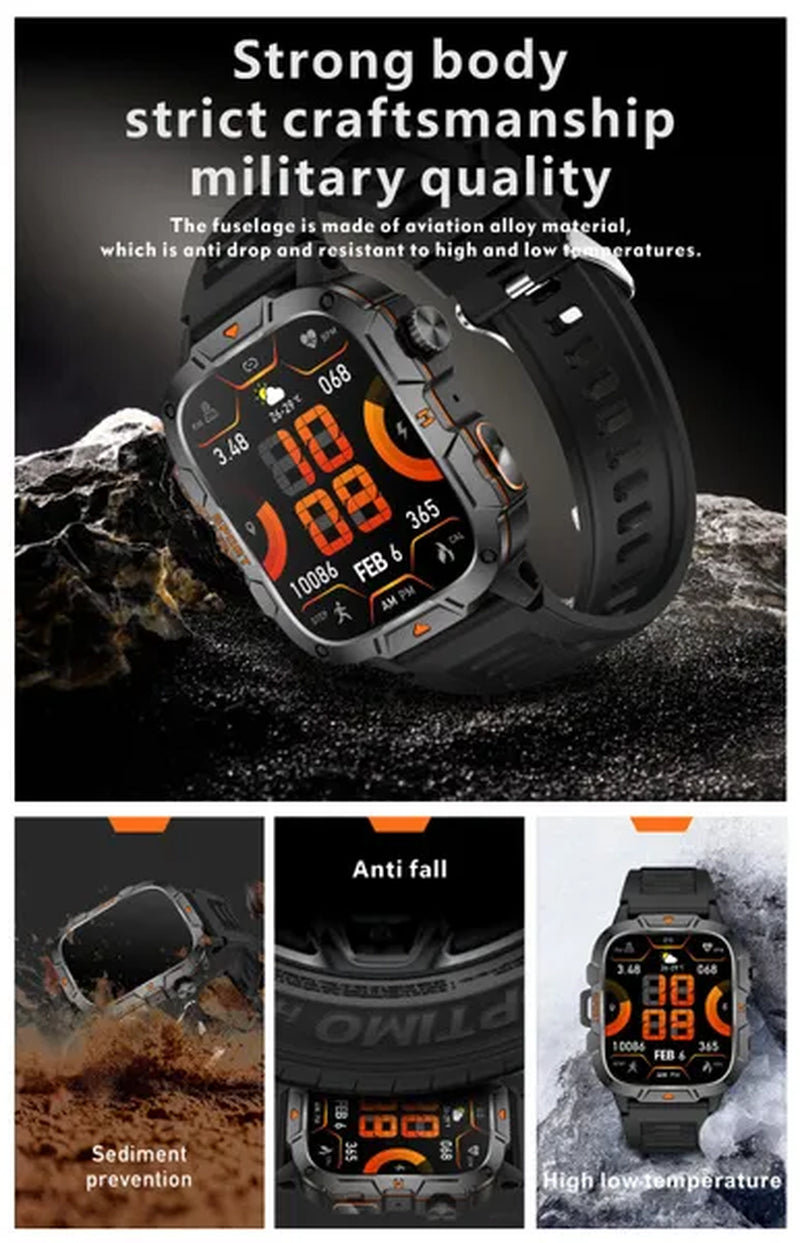LIGE New 1.96" HD Screen Smart Watch Men with LED UV Flashlight 420Mah Large Battery Men’S Watches Health Monitor Men Smartwatch