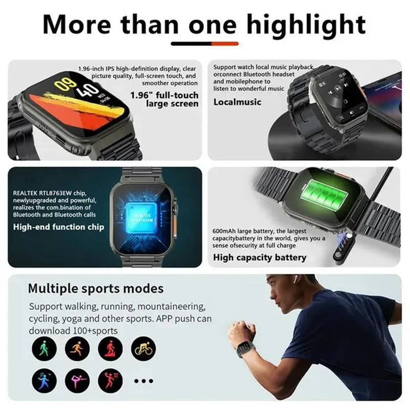 LIGE Recording Function SIRI Dial Smart Watch 600MAH Large Battery TWS Music 100+ Sports Watch True Blood Oxygen Smartwatch Men