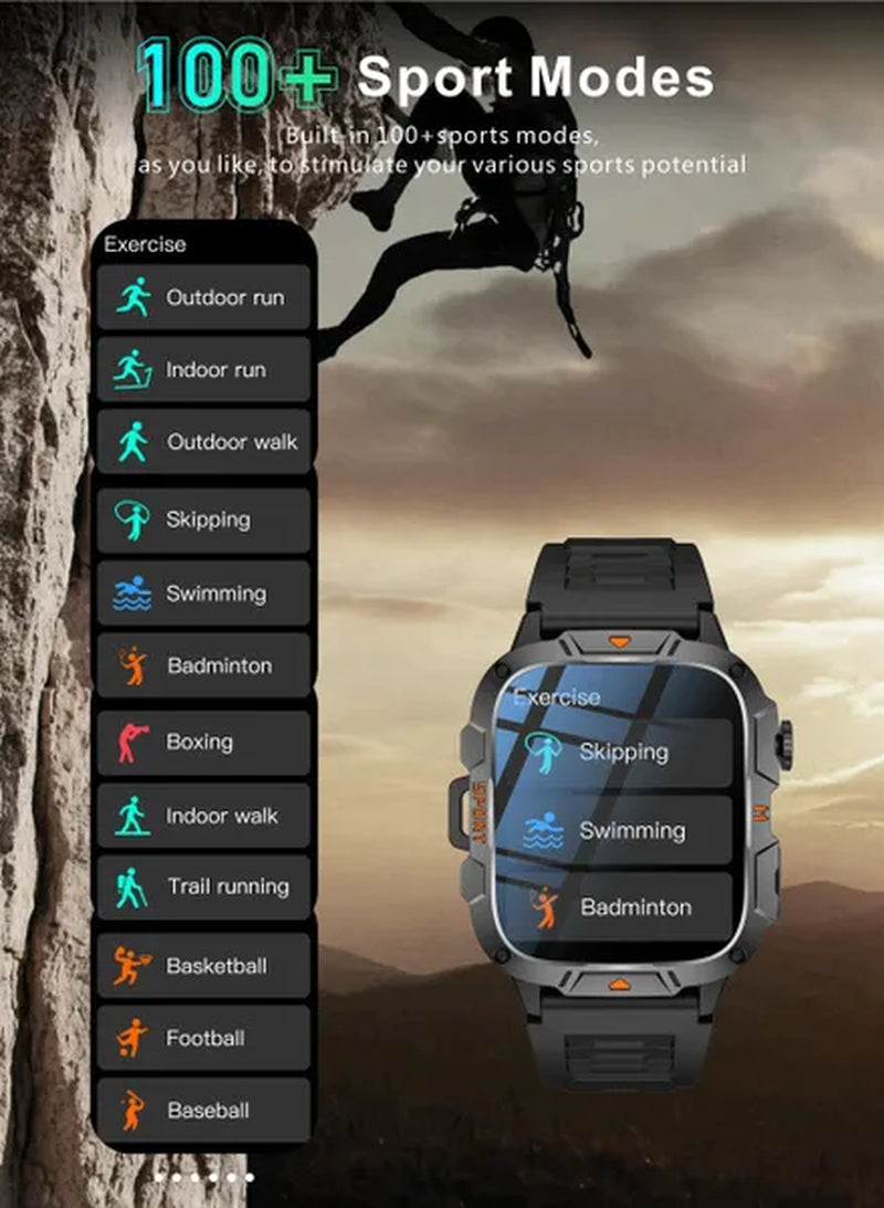 LIGE New 1.96" HD Screen Smart Watch Men with LED UV Flashlight 420Mah Large Battery Men’S Watches Health Monitor Men Smartwatch