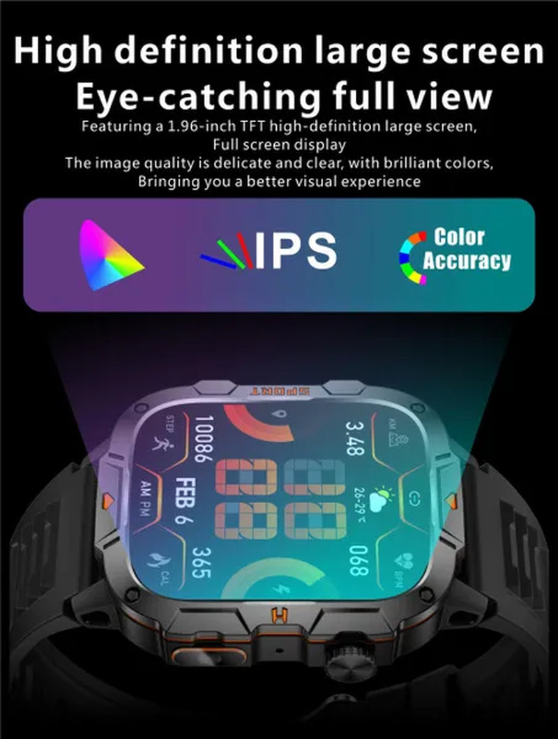 LIGE New 1.96" HD Screen Smart Watch Men with LED UV Flashlight 420Mah Large Battery Men’S Watches Health Monitor Men Smartwatch