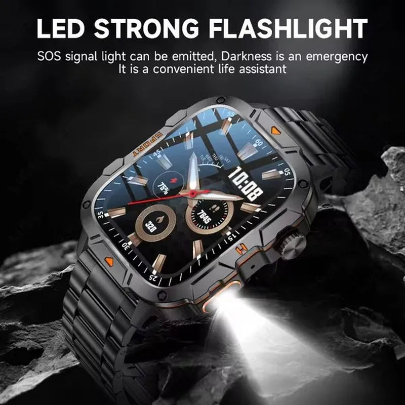 LIGE New 1.96" HD Screen Smart Watch Men with LED UV Flashlight 420Mah Large Battery Men’S Watches Health Monitor Men Smartwatch