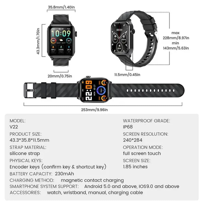 2024 New Smart Watch with Exercise Recording/Voice Assistant/Timer/ Stopwatch for Men Women, 1.85'' Smartwatch with Wireless Call (Answer/Make/Reject Calls) with Multi-Sports Mode, for Iphone/Android Phone.