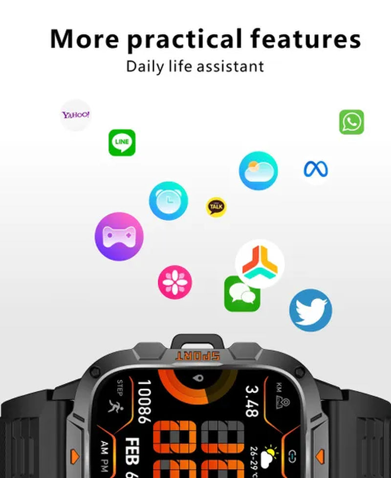 LIGE New 1.96" HD Screen Smart Watch Men with LED UV Flashlight 420Mah Large Battery Men’S Watches Health Monitor Men Smartwatch