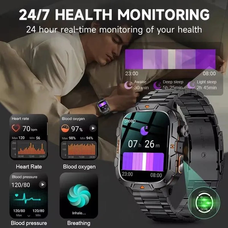 LIGE New 1.96" HD Screen Smart Watch Men with LED UV Flashlight 420Mah Large Battery Men’S Watches Health Monitor Men Smartwatch