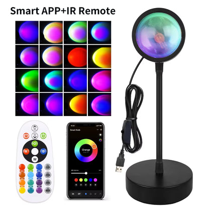 USB LED Projector Night Lights RGB Sunset Atmosphere Night Lamp with Remote for Bedroom Broadcast Photography Background Decor