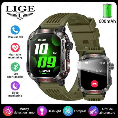 LIGE Bluetooth Call Smartwatch 2.01 Inch Screen 600 Mah Battery Compass Military Outdoor Waterproof Smartwatch for Huawei Xiaomi