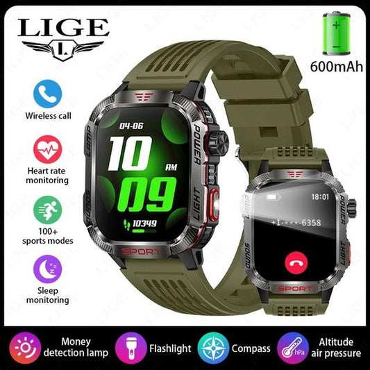 LIGE Bluetooth Call Smartwatch 2.01 Inch Screen 600 Mah Battery Compass Military Outdoor Waterproof Smartwatch for Huawei Xiaomi