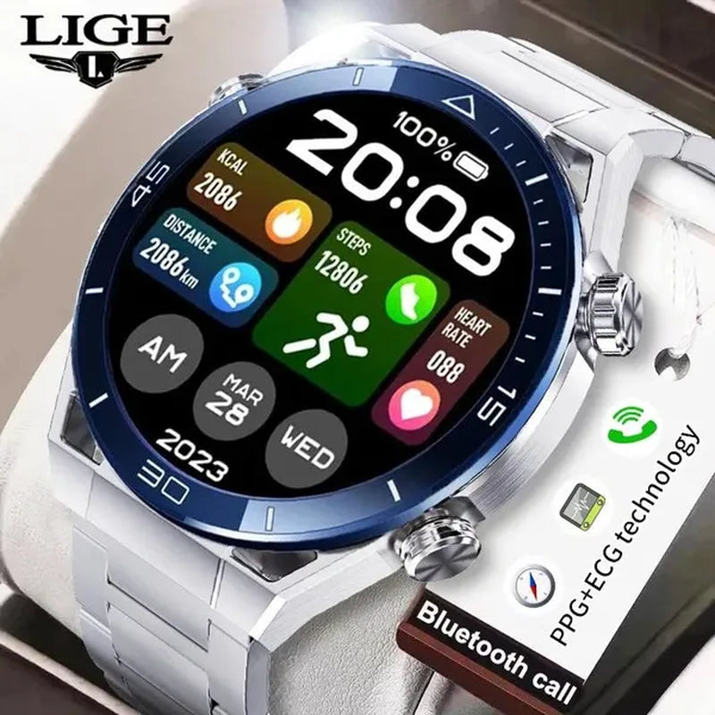 LIGE 2023 NFC ECG+PPG Bluetooth Call Smartwatch GPS Tracker Motion Bracelet Fitness for Huawei Watches Ultimate Smart Watch Men