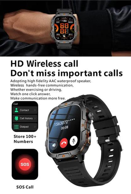 LIGE New 1.96" HD Screen Smart Watch Men with LED UV Flashlight 420Mah Large Battery Men’S Watches Health Monitor Men Smartwatch