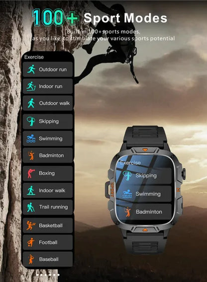 LIGE New 1.96" HD Screen Smart Watch Men with LED UV Flashlight 420Mah Large Battery Men’S Watches Health Monitor Men Smartwatch